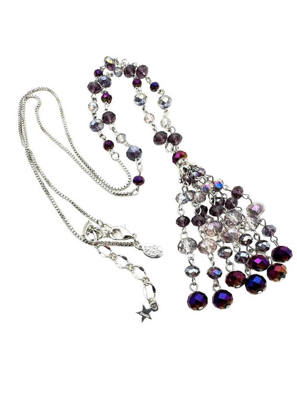 Kirks Folly Womens Necklace Purple Crystal Tassel Silver Tone Pendant